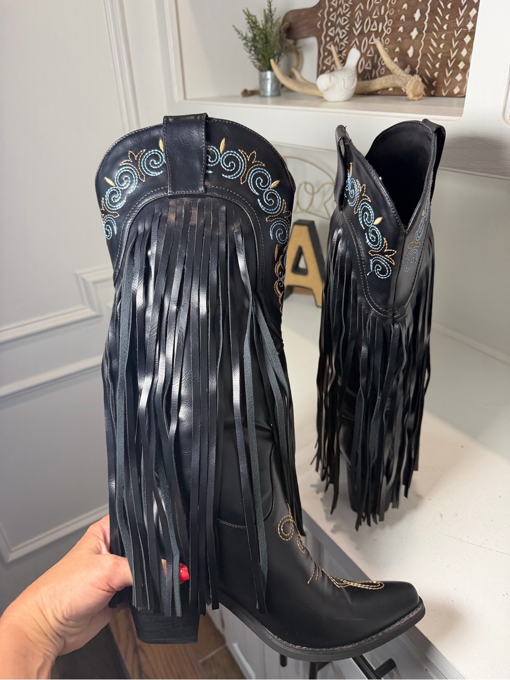 **SOLD**Wetkiss Fringe Cowboy Boots Women's 8 Black Western Boots Festival - Picture 6 of 9